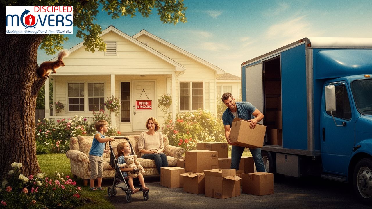 Family loading boxes with movers, DIY moving vs professional movers
