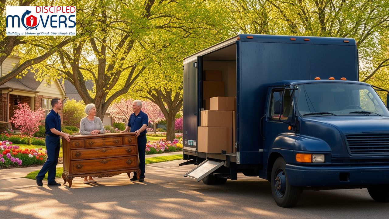 How to Choose the Right Local Moving Company in Aurora, CO 1 Disciples Movers loading antique dresser into a moving truck.